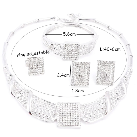 18k gold plated red crystal Necklace earrings bracelet ring set - Picture 10 of 14